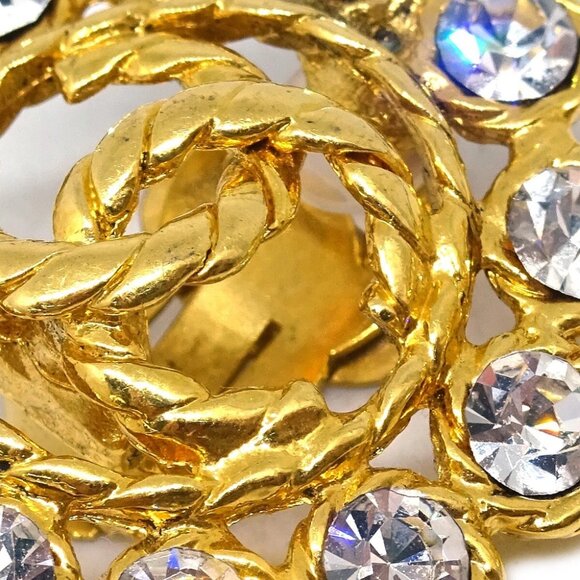 Chanel Gold Button Earrings Clip-On Rhinestone - Picture 2 of 4